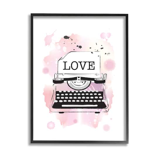 Stupell Industries Retro Pink Typewriter Love Text Paint Splash in Frame Wall Art